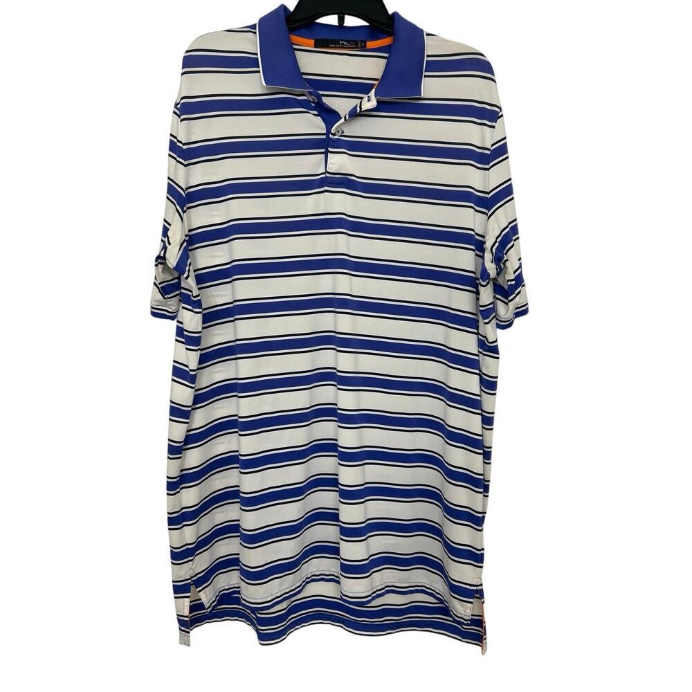 RLX Ralph Lauren Golf Polo Blue White Stripe Performance Moisture Wicking XL